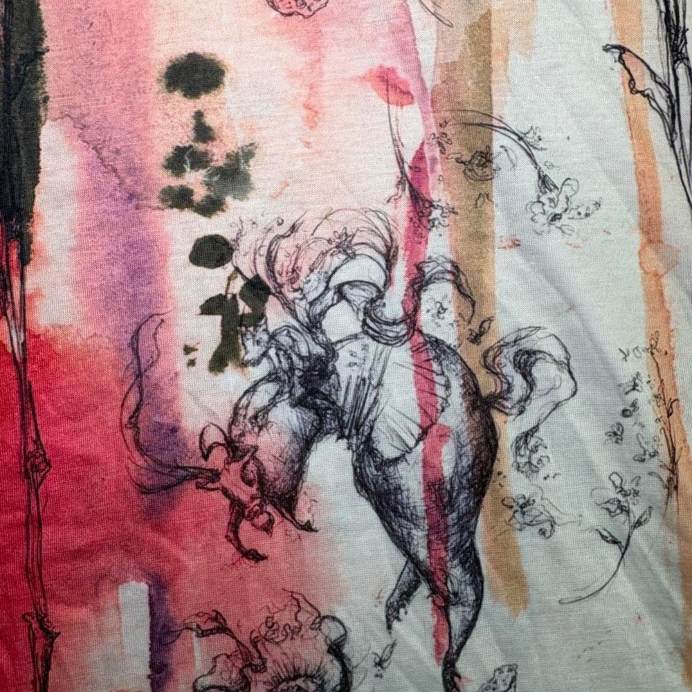 Women's long sleeve blouse with abstract watercolor-style illustrations - Picture 3 of 4